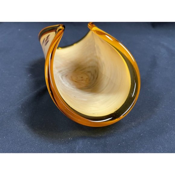 Murano Lavorazione Crystal Italian Glass Folded Bowl Amber Yellow Decorative 9 ¾ - Picture 5 of 9